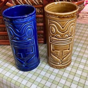 Tiki glazed pottery mugs vases Vgt  USA